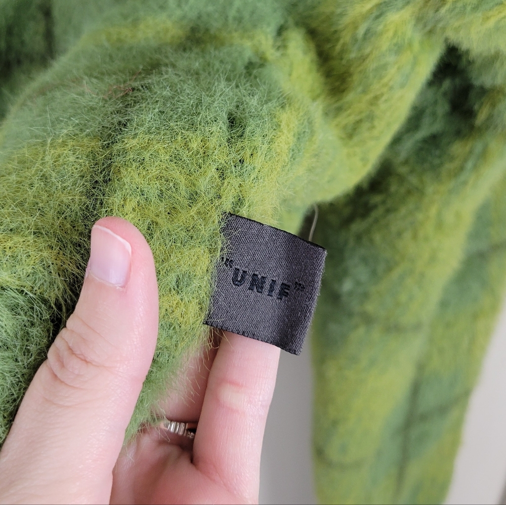 UNIF TY Green Plaid Thick Heavy Button Front Fuzzy Cardigan Sweater Top - Picture 9 of 12